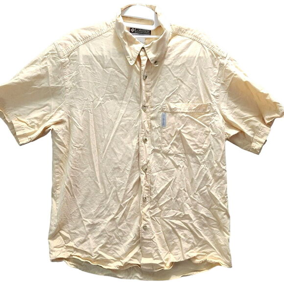 Columbia Sports Wear Mens Button Up Shirt Yellow Size Medium 100% Cotton Pockets - Picture 1 of 12